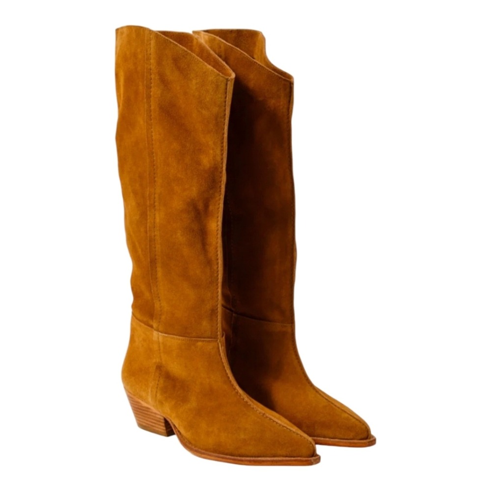 Free People Sway Low Slouch Boots Tan pointed Toe Stacked Heel Size EU 36.5‎  6 - Picture 9 of 13
